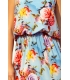 191-5 Sukienka MAXI wiązana na szyi z rozcięciem - KWIATY na błękitnym tle